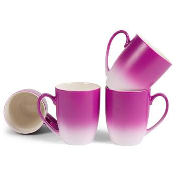 Elanze Designs Magenta White Two Toned Ombre Matte 12 ounce Ceramic Stoneware Coffee Cup Mugs Set of 4