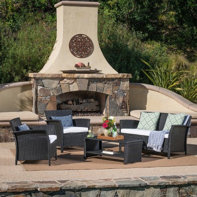 St. Lucia 4pc Wicker Patio Seating Set Black/White - Christopher Knight Home