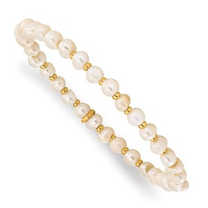 Chisel Stainless Steel Yellow IP-plated 5.5mm Freshwater Cultured Pearl Beaded Stretch Bracelet - 1 of 3