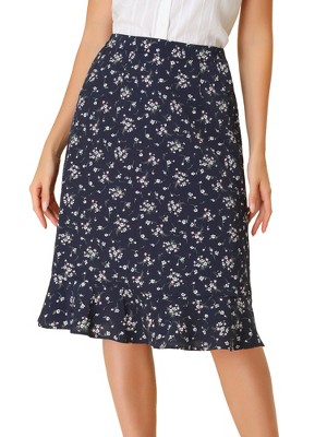 INSPIRE CHIC Women's Floral Ruffle Elastic High Waist Button Flowy Split Skirt