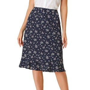 INSPIRE CHIC Women's Floral Ruffle Elastic High Waist Button Flowy Split Skirt - 1 of 4