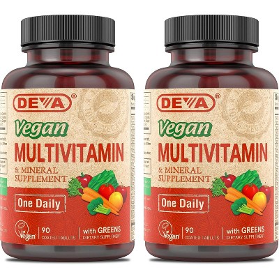 DEVA Vegan Multivitamin with Iron (90 Tablets Each) – Spirulina, Chlorella, Ashwagandha, Broccoli & More – 2 Pack