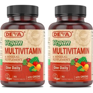 DEVA Vegan Multivitamin with Iron (90 Tablets Each) – Spirulina, Chlorella, Ashwagandha, Broccoli & More – 2 Pack - 1 of 4