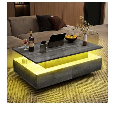 Farmhouse Lift Top LED Coffee Tables with Storage 4 Drawers Center Table For Living Room