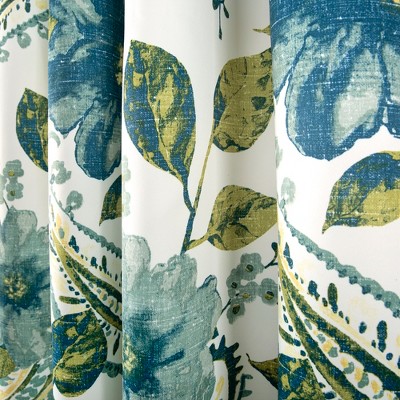 Blue and White Floral Paisley Room Darkening Grommet Curtains