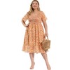 Agnes Orinda Women's Plus Size Elegant Smocked Chiffon Floral Midi A Line Dresses - 3 of 4