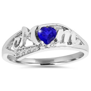 Pompeii3 5/8ct Blue Heart Sapphire & Diamond MOM Ring 10K White Gold - 1 of 4