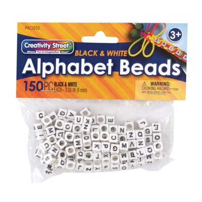 Creativity Street Alphabet Beads, Black & White, 6 mm, 150 Count (Pack of 6)