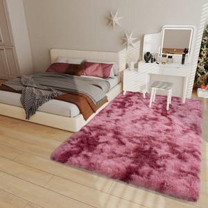 Extra Large Plush Shag Area Rug, 1.7" Thick Ultra Soft Non-Slip Tie-Dye Peacock Blue Mat - 1 of 4