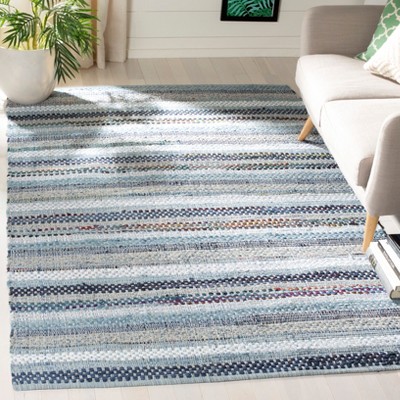 Handmade Montauk Blue and Multi Wool-Cotton 8' x 10' Area Rug