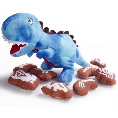 Nocciola 9 in 1 Dinosaur Plush Dog Toys, Christmas gift,Funny Stuffed Dino Puzzle Toy with 8 Fossil-Shaped Squeaky and Crinkle Toys