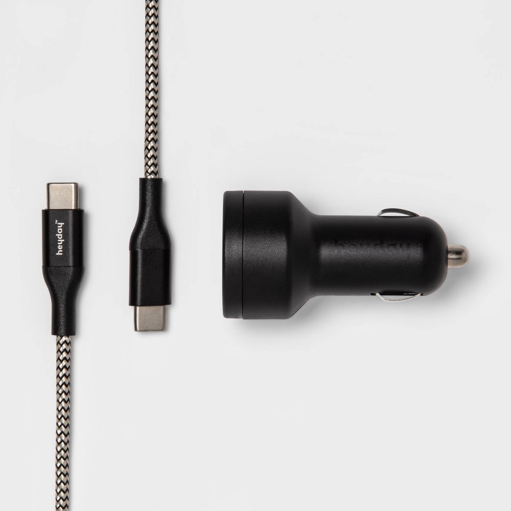 USB Car Charger with 6' USB-C to USB-C Braided Cable - heyday™ Matte Black