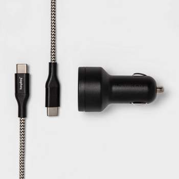 USB Car Charger with 6' USB-C to USB-C Braided Cable - heyday™