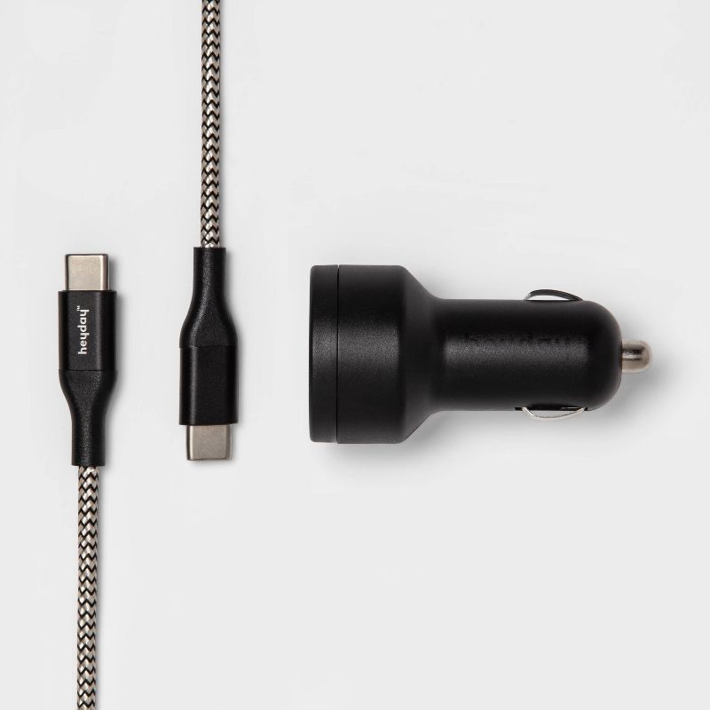 USB Car Charger with 6' USB-C to USB-C Braided Cable - heyday™, 1 of 7