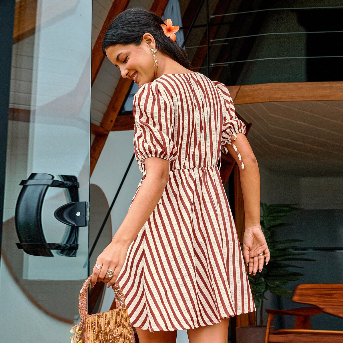 Женские платья Cupshe Women's Striped Tie-Front Mini Dress-L-Red — фото 4