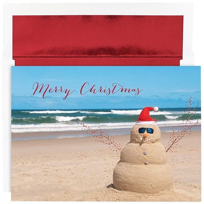 JAM Paper Christmas Cards Set Beach Snowman 18/Pack 526872400