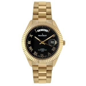 Peugeot Men's 40mm Black Face Fluted Bezel Gold Bracelet Watch - 1 of 4