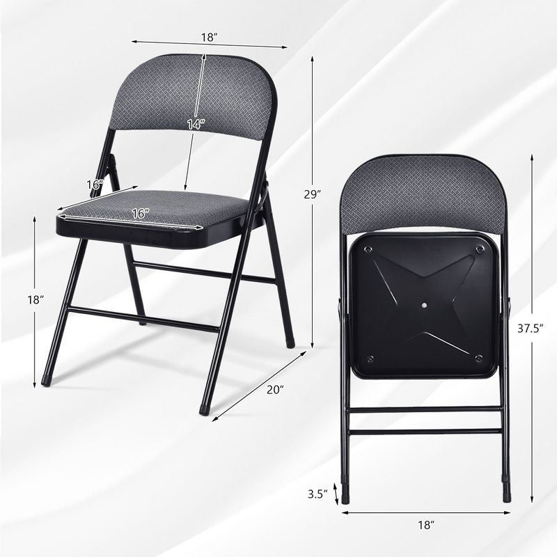 Costway Set of 2 Folding Chairs Fabric Upholstered Padded Seat Metal Frame Home Office, 4 of 9
