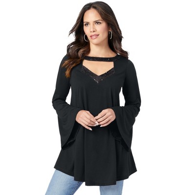 Roaman's Women's Plus Size Sequin Cutout Tunic