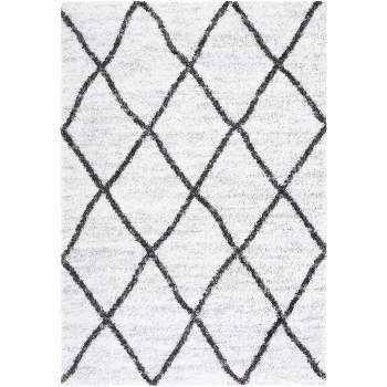 Black and Ivory Geometric Diamond Textured Shag 18 in. x 18 in. Square