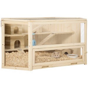 PawHut 3-Tier Large Wooden Hamster Cage with Seesaws, Small Animal Cage and Habitat, Mice, Rat, Gerbil, & Hamster Habitat - 1 of 4
