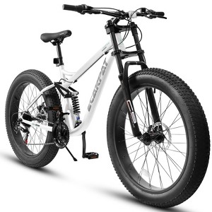 INFURNIC Bicycles 26 Inch Full Suspension Mountain Bike with Shimano 21 Speeds and Fat Tires for Men, White, 56.3"*7.88"*28.35" - 1 of 4