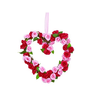 Transpac Cotton 13 in. Valentines Mixed Rosette Heart Wreath