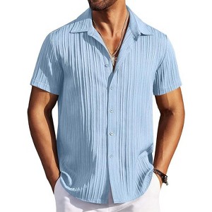 COOFANDY Men's Casual Button Down Shirts Short Sleeve Textured Summer Beach Shirts - 1 of 4