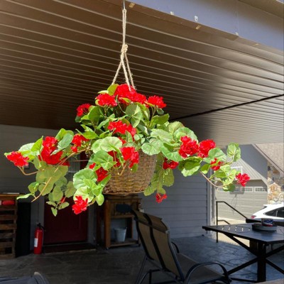 Lush Silk Geranium 18" Potted Arrangement in Wicker Planter