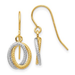 Black Bow Jewelry Small Textured Double Oval Dangle Earrings in 14k Two Tone Gold - 1 of 4