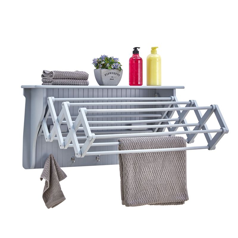 36" x 18" Wall Shelf with Collapsible Drying Rack and Hooks - Danya B., 3 of 9