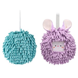 REGALWOVEN 2 Pcs Comfortable Soft Absorbent Chenille Ball Fuzzy Hand Towels - 1 of 4