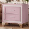 Mid Century Vintage Nightstand with Silver Glitter Strip Decor and Metal Legs, Velvet Bedside Table with 2 Drawers, End Table for Bedroom - 2 of 4