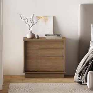 Sapphtopaz Modern Nightstand with 2 Push to Open Drawers Wood Grain Finish Night Stand with Raised Mop Base Bedside Table for Bedroom,Living Room - 1 of 4