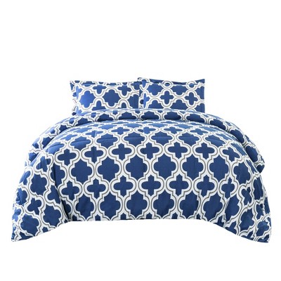 Navy Blue Geometric Twin Down Alternative Microfiber Comforter Set
