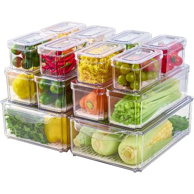 14 Pack Fridge Organizers, Refrigerator Organizer Bins with Lids, BPA Free Stackable Fruit Storage Containers for Fridge, Vegetables, Food and Drinks