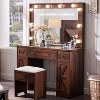 OKD Vanity Tables with 3 Visible Drawers, Farmhouse Vanity Desk with Lights Makeup Mirror - 2 of 4