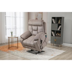 Oversized Chenille Power Lift Recliner Chair with Dual OKIN Motors, Massage, Heating, 180¡ã Lay Flat, and 2 Cup Holders - 1 of 4