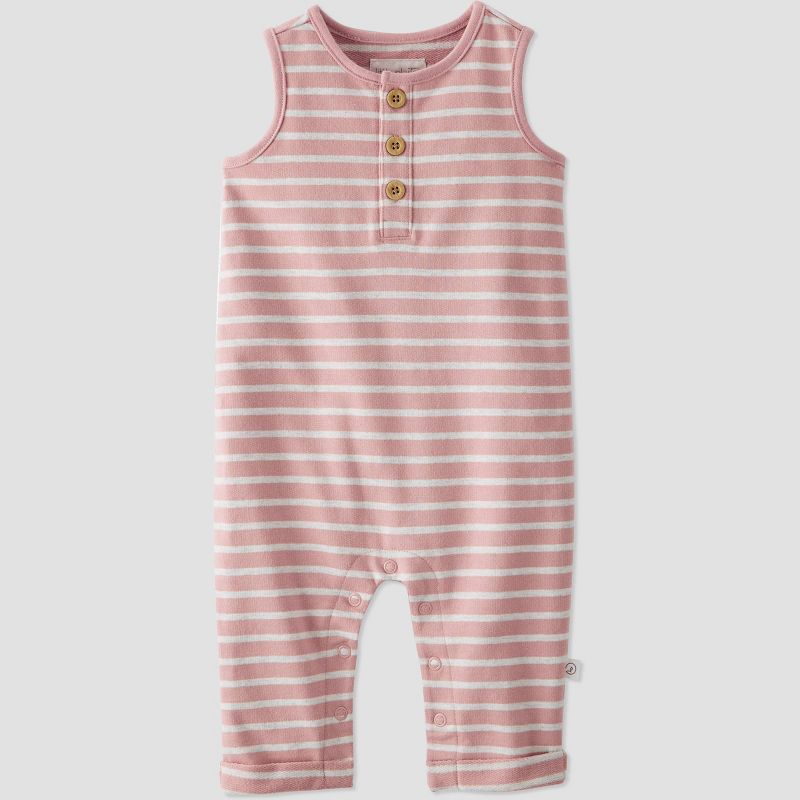 little Planet By Carter's Baby Striped Jumpsuit - Rose Pink , 1 of 4