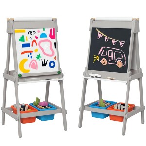 Qaba Easel for Kids, Art Easel with Paper Roll, Double Sided Whiteboard & Chalkboard with Painting Paper Stand, 2 Storage Boxes - 1 of 4