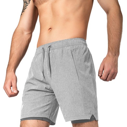 Zilpu Mens Quick Dry Athletic Performance Shorts with Zipper Pocket (7  inch) - Gray, Size : Medium