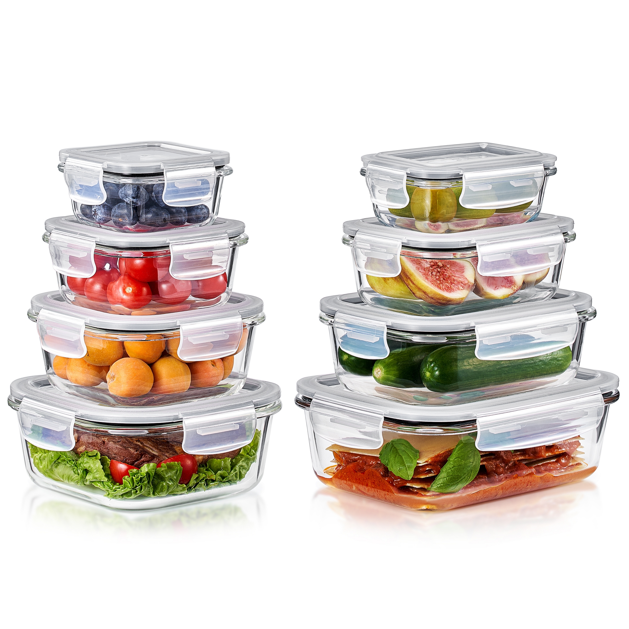 Sorbus 16-Piece Glass Food Storage Containers with Lids - Airtight, Microwave, Fridge, Dishwasher, Oven Safe, BPA-Free, Meal Prep Containers