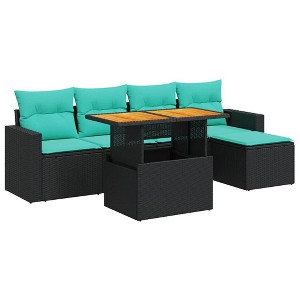 vidaXL 6 Piece Patio Sofa Set with Cushions Black Poly Rattan - 1 of 4