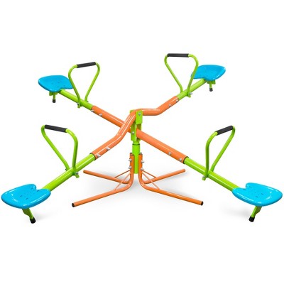 JUJABU 360° Rotating 4-Seat Outdoor Seesaw for Kids, Sturdy Plastic Ride-On Toy, Ages 3+