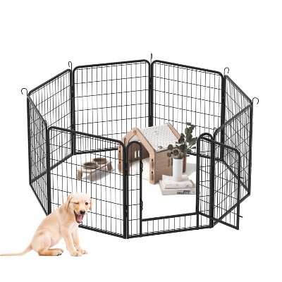 Sevobal Pet Crates and Houses Pet Wire Fence with Auto-Gravity Lock Gate, Adjustable Indoor Outdoor Enclosure for Dogs Cats, Black, 71.1"*27.4"*31.7"