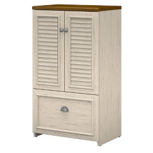 Fairview Storage Cabinet with Drawer White - Bush Furniture: Modern Farmhouse Style, Antique Pewter Hardware - 1 of 4