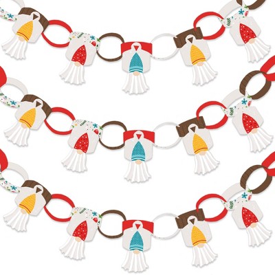 Big Dot of Happiness Garden Gnomes - 90 Chain Links and 30 Paper Tassels Decoration Kit - Forest Gnome Party Paper Chains Garland - 21 feet