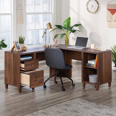 Grand Walnut L-Shaped Corner Desk with Drawers and Filing Cabinet