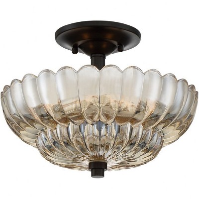 Amber Glass Mottled Cocoa Semi-Flush Mount Light