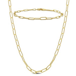 EVERLY JEWELRY | Sterling Silver 3mm Paperclip Chain Necklace and Anklet Set, 16 in + 9 in-Multiple Metal Color Options - 1 of 4